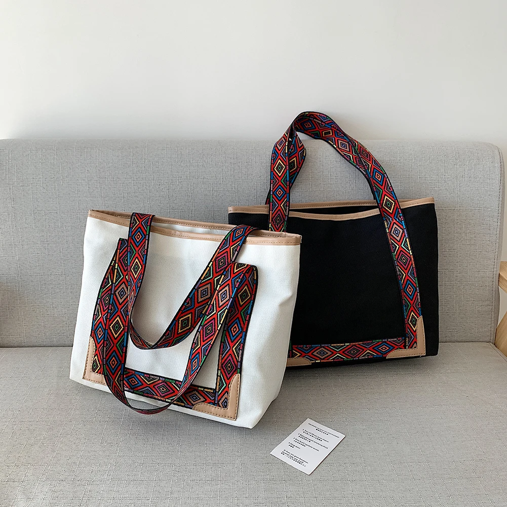 Exquisite Women Shoulder Bag Vintage Canvas Ethnic Style Underarm Stylish Reusable Shopping Bags |
