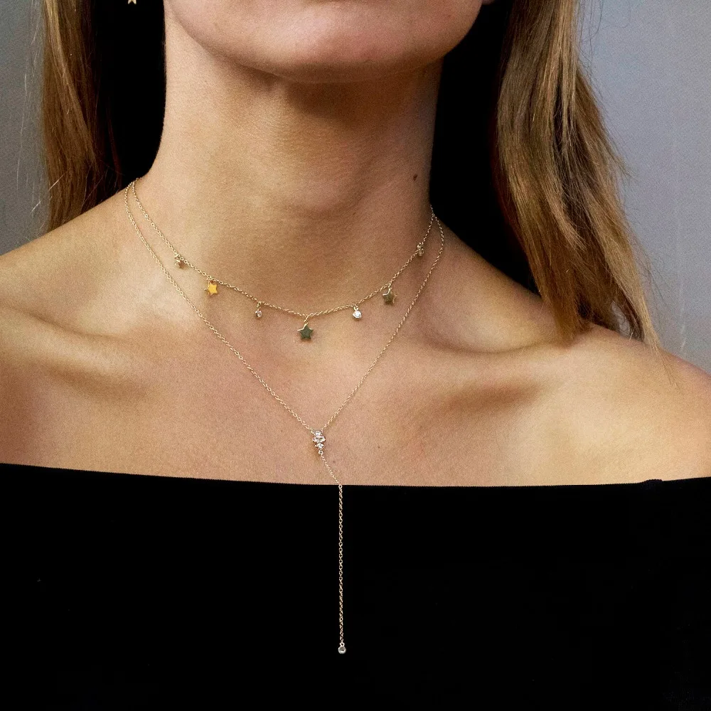 Ожерелье-чокер из розового золота и черного фианита в виде капли рождественский