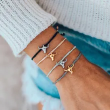 EN 4 шт./компл. в виде Головы Быка Для женщин кожаный браслет с подвеской в Винтаж Многослойные Цвет очаровательный браслет в богемном стиле комплект плетеный браслет ювелирные изделия