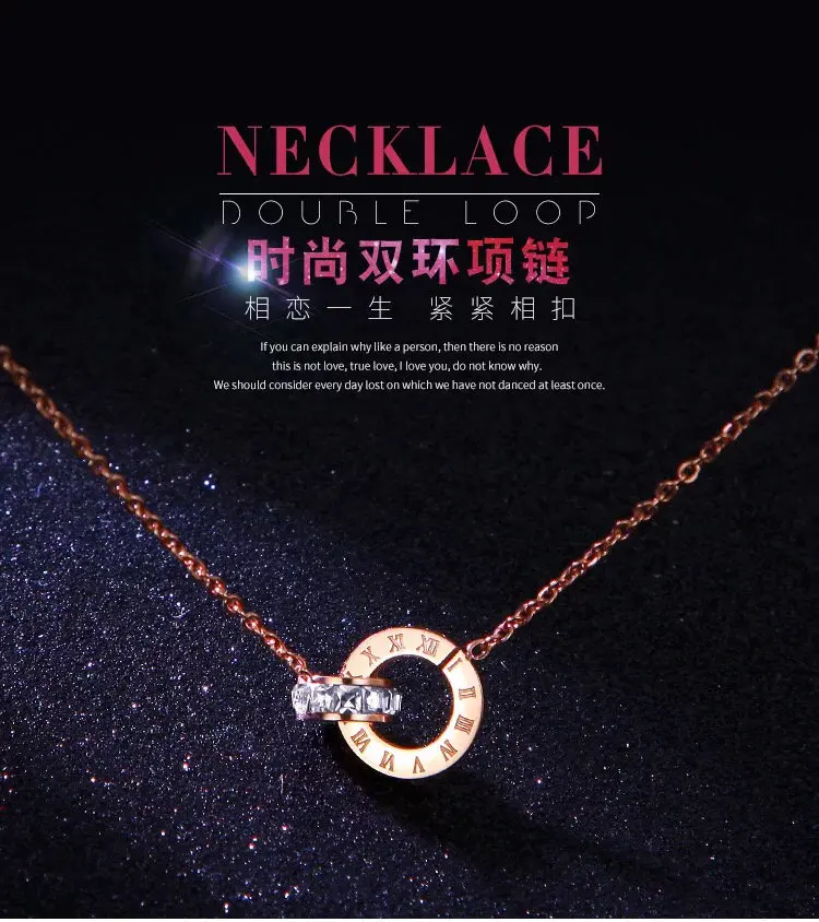 

925 Sterling Silver Chain Pendants Necklace Zircon Rose Gold Colour Circle Necklace Roman Numerals Lover Nifty Gift Stylish