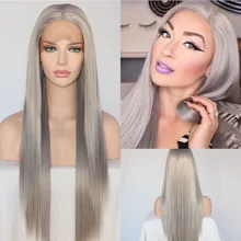 BeautyTown серебристо-серый цвет термостойкие волосы прямые блоггер ежедневный макияж синтетические кружевные Передние Вечерние парики для праздничного подарка