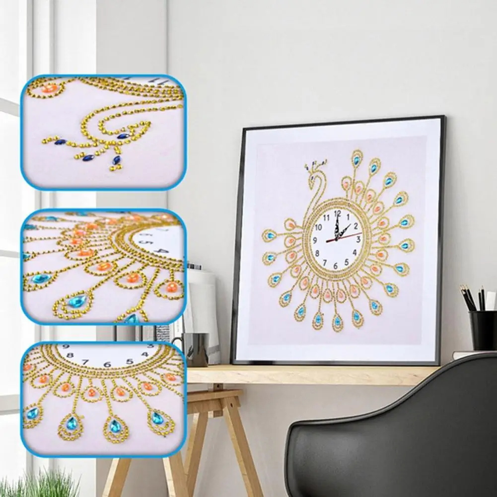 

35x35cm Peacock Wall Clock Cross Stitch DIY Partial Multi-shape Diamond Painting Unfinished, Need you Handmade