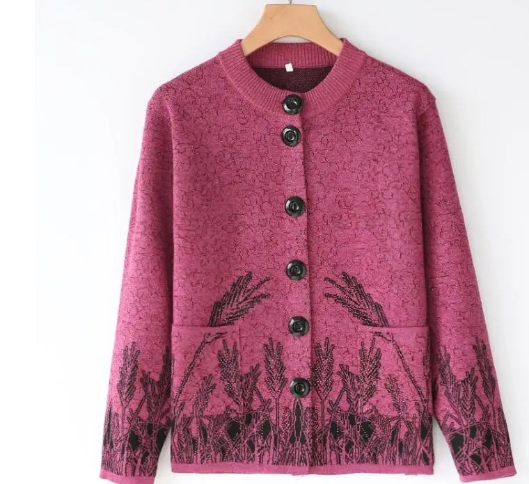 woman with New style fashion Long sleeve round collar mother Cardigan Sweater coat