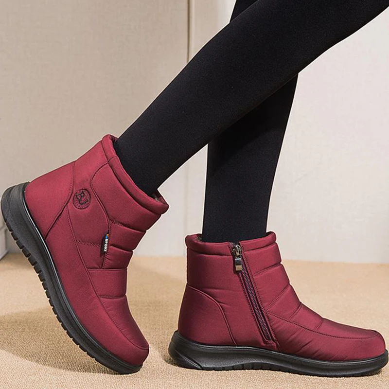Winter Boots Ankle Boots Winter Ankle Boots Women Waterproof Women Snow Boots Black Round Toe Shoes Woman Comfortable Female Flat Sneakers Big Size