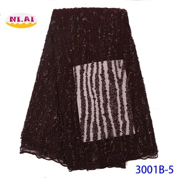 

2019 Newest Arrival Beautiful French 3D Beaded Lace Fabric Fashion Bright African Nigerian Lace Fabric For Party Dress XY3001B-4