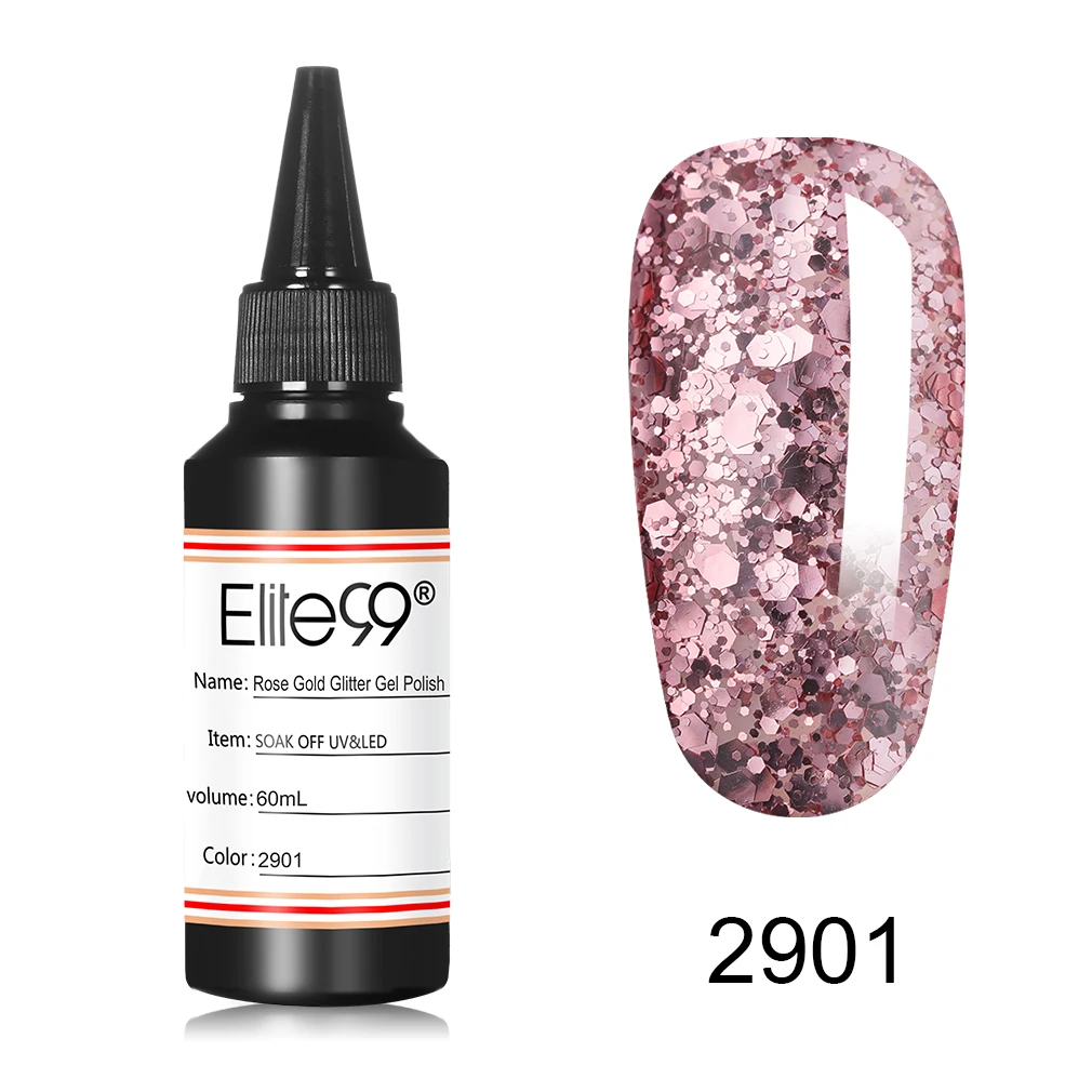 Elite99 розовое золото УФ-гель для ногтей блестки замочить от УФ-гель лак Полупостоянный Гель-лак для ногтей DIY лак для ногтей - Цвет: 60ML 2901