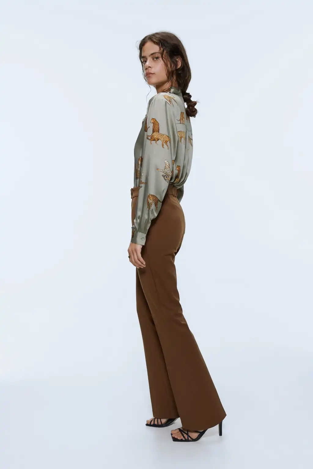 ZA Осенняя драповая рубашка с принтом, шифоновая рубашка с длинными рукавами, рубашка с отворотами, с животным узором, коммутирует, простая ветровка, застежка спереди