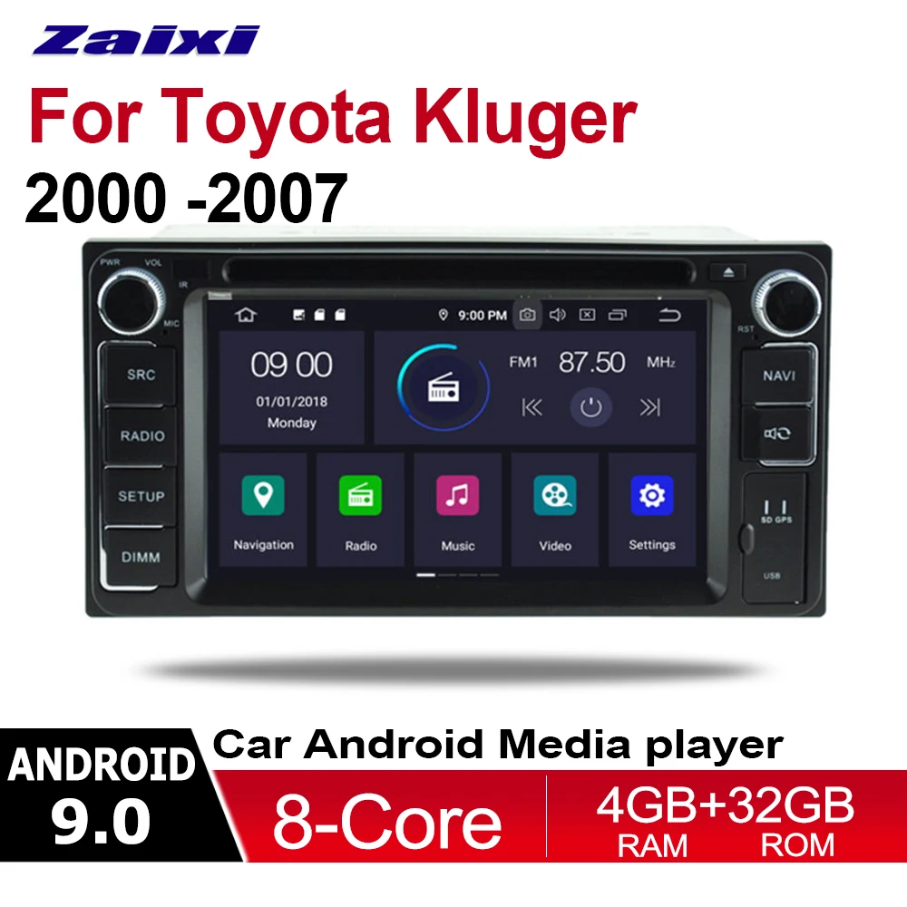 Автомобильный мультимедийный плеер ZaiXi 2 Din Android 9 Авторадио для Toyota Kluger 2000 ~ 2007 DVD GPS