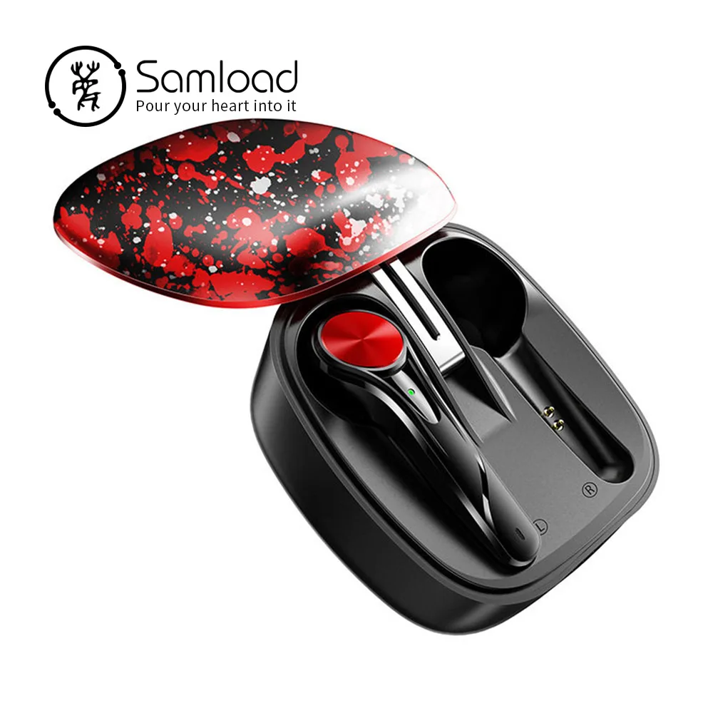 Наушники Samload Bluetooth 5,0, беспроводные наушники с глубоким басом, наушники CVC, шумоподавление с зарядным устройством для iPhone, samsung - Цвет: black-red