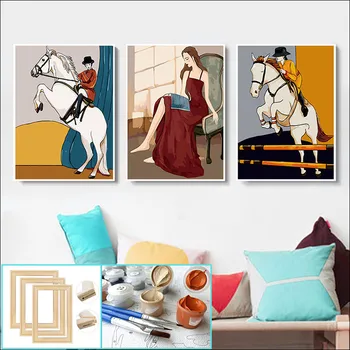 

painting by numbers adwall frame DIY frame 40X50cm adult handmade DIY decompression painting A girl riding a horse