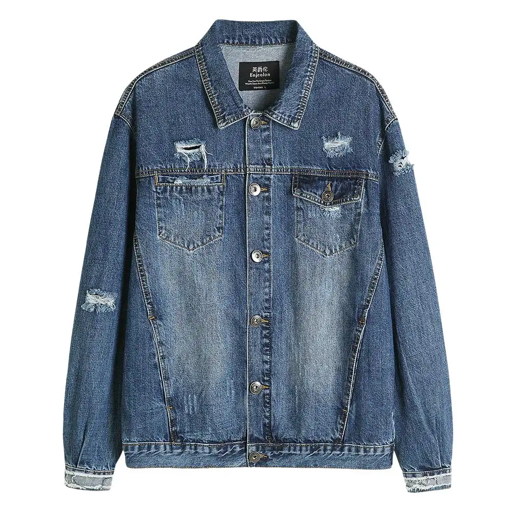 Blue Enjeolon Men Denim Jacket Autumn Fashion Streetwear Bomber Jacket Mens Outwear Jeans Jacket Male Cowboy Coats Clothing 3XL NT804 - Цвет: Blue
