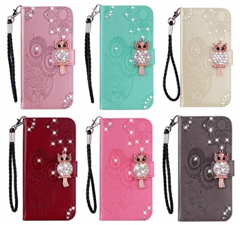 

3D Bling Diamond Leather Wallet Case For Iphone 11 2019 XR XS MAX Galaxy Note 9(J4 J6 A6 Plus)2018 Owl Lace Card Cover 50pcs