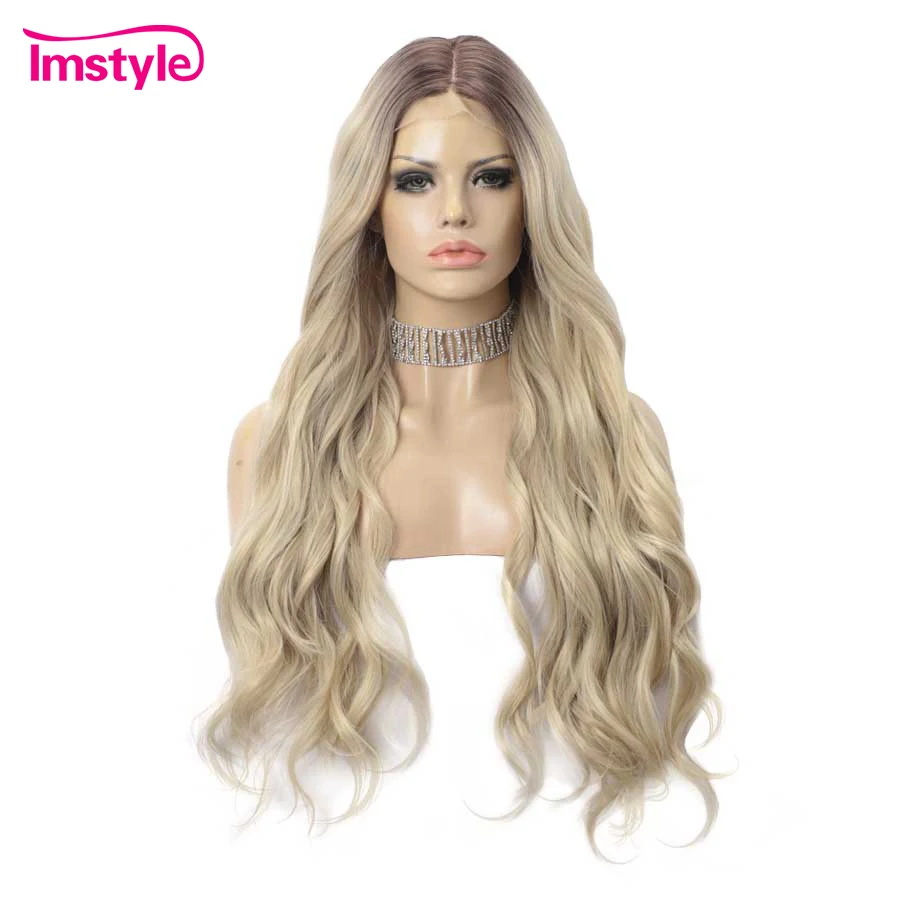 Imstyle Ombre Blonde Wigs For Women Long Wavy Synthetic Lace Front Wig Natural Hairline Heat Resistant Fiber Glueless Daily Wig