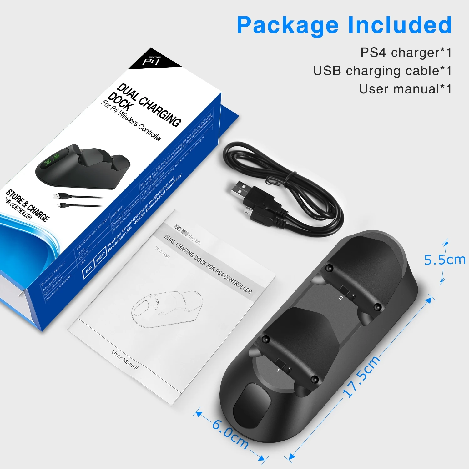 For PS4 Controller Charger Dock Station Dual USB Fast Charging Stand with Status Display for Playstation 4/PS4 Slim/PS4 Pro