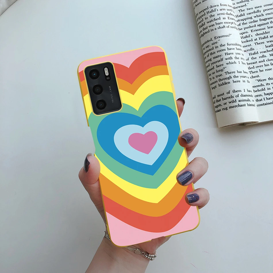 cases for oppo black For Oppo A16s 2021 Case Rainbow Heart Painted Silicone Soft Phone Back Protector Cover for OPPO A16 OPPOA16 A 16 s 2021 TPU Case cases for oppo cases