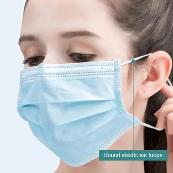 

100PCS 3 Layer Ply Filter Blue Meltblown Cloth Earloops masque permeability Comfortable to wear Anti-Dust Disposable Facemask