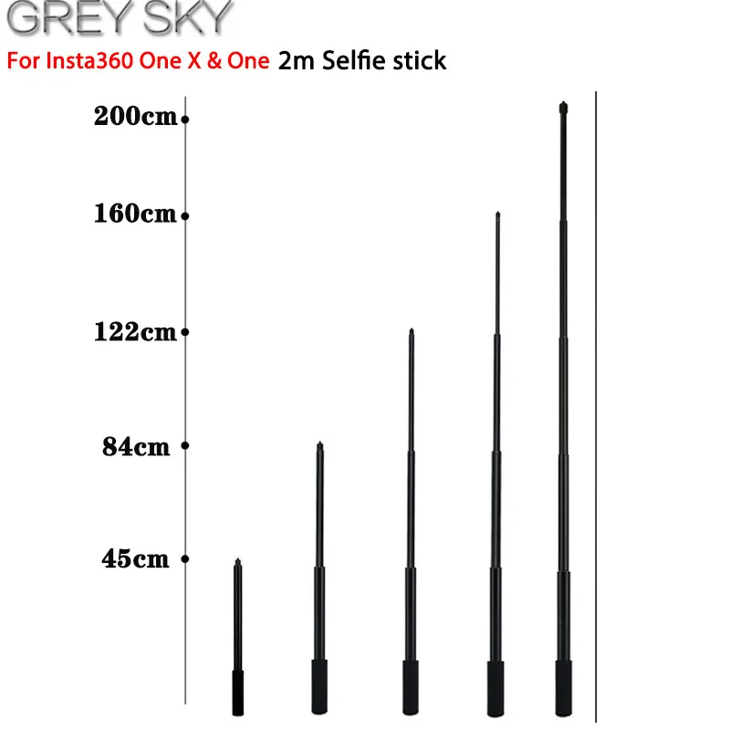2m Selfie stick 2 м алюминиевый сплав полюс Супер длинная телескопическая палка для селфи для gopro sjcam Insta360 One X& One 360 VR камера аксессуары - Цвет: 2m Selfie stick