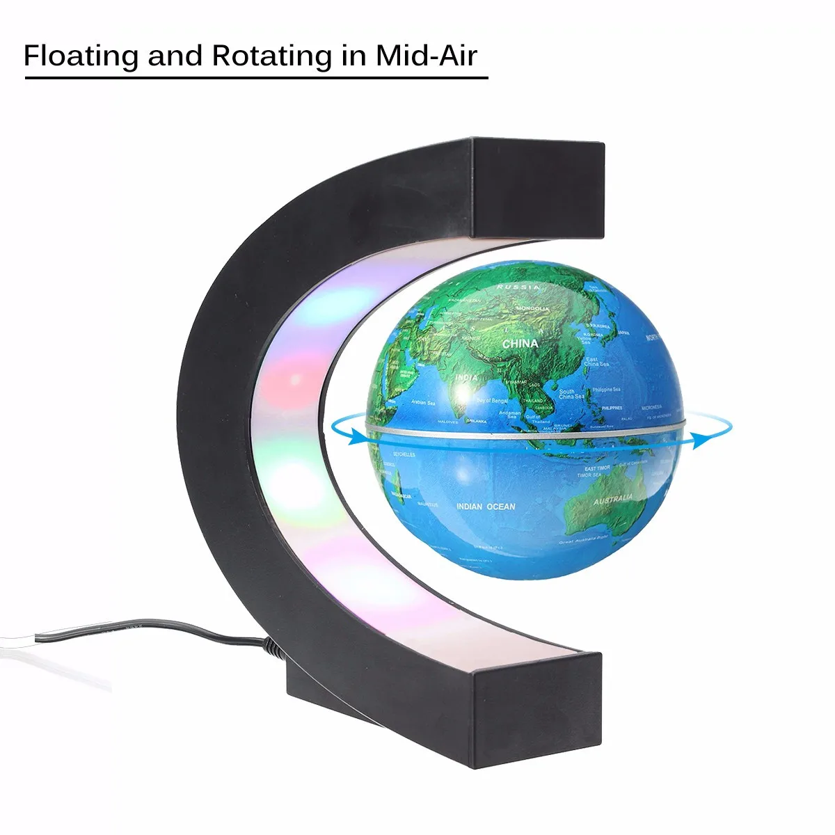 

C Shape Magnetic Levitation Montessori Geography Globe Floating World Map Tellurion LED Light Terrestrial Children Learning Toys