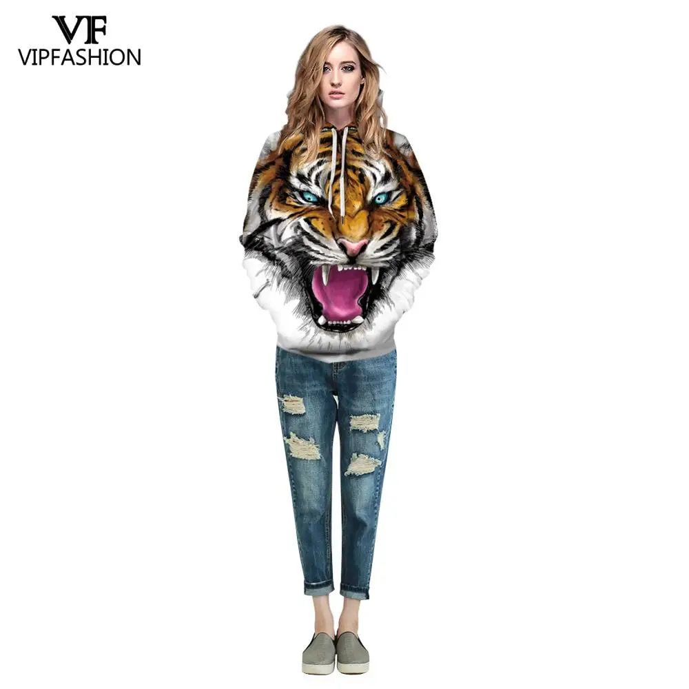 VIP FASNHION зимняя женская мужская Толстовка уличная мода Цифровой Тигр Печатный с капюшоном 3D Толстовка пара ткань
