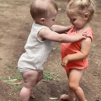 

Newborn Baby Bodysuit Baby Boy Girl Sleeveless Clothing Solid Bodysuit Infant Cotton Linen Toddler Outfit Sunsuit Clothes 0-2T