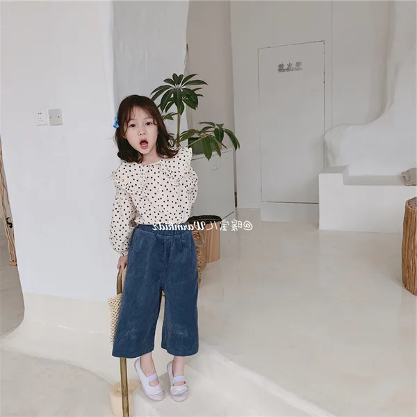 Girls Corduroy Wide Leg Pants Calf-length Pants Autumn New Children Cotton Casual Loose Trousers Toddler Kids Clothing