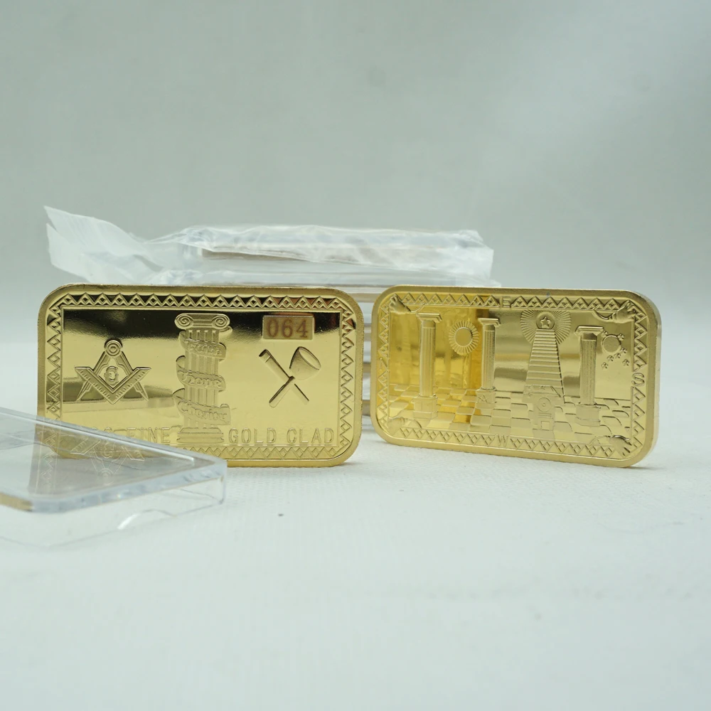 2 шт./лот Freemasons Masonic Challenge Coin Golden Bar 999 Fine Gold Clad 3D Design с чехлом|Безвалютные монеты| |