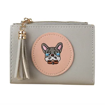 

Women Short Wallet Simple Hasp Coin Purse Card Holders Wallet Female Fringed Puppy Pattern Womens Purses