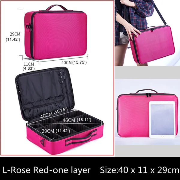 L-Rose Red-A Для мужчин и женщин большой косметический кейс косметичка коробка Профессиональная Красота татуировки гвоздь искусство инструмент полированный ноготь хранилище органайзер - Цвет: L-Rose Red-A