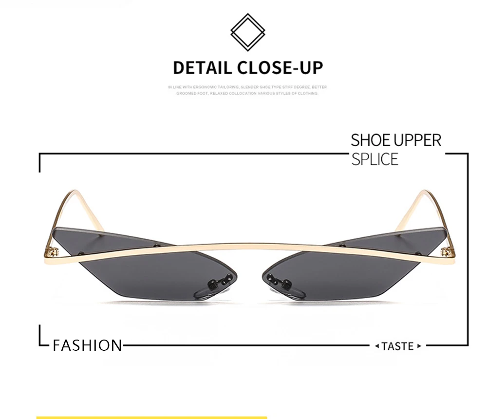 Vintage Cat Eye Sunglasses Unisex Multicolor Frameless Eyewear_voghion.com