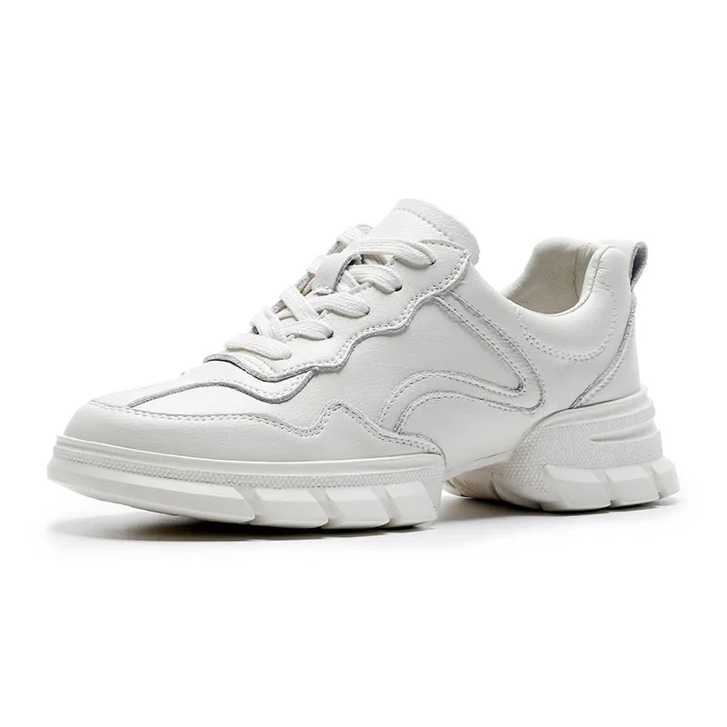 Taoffen Women Fahion Genuine Leather White Sneakers Shoes Woman Round Toe Vulcanized Shoes Casual Women Footwear Size 35-39 - Цвет: begie 1