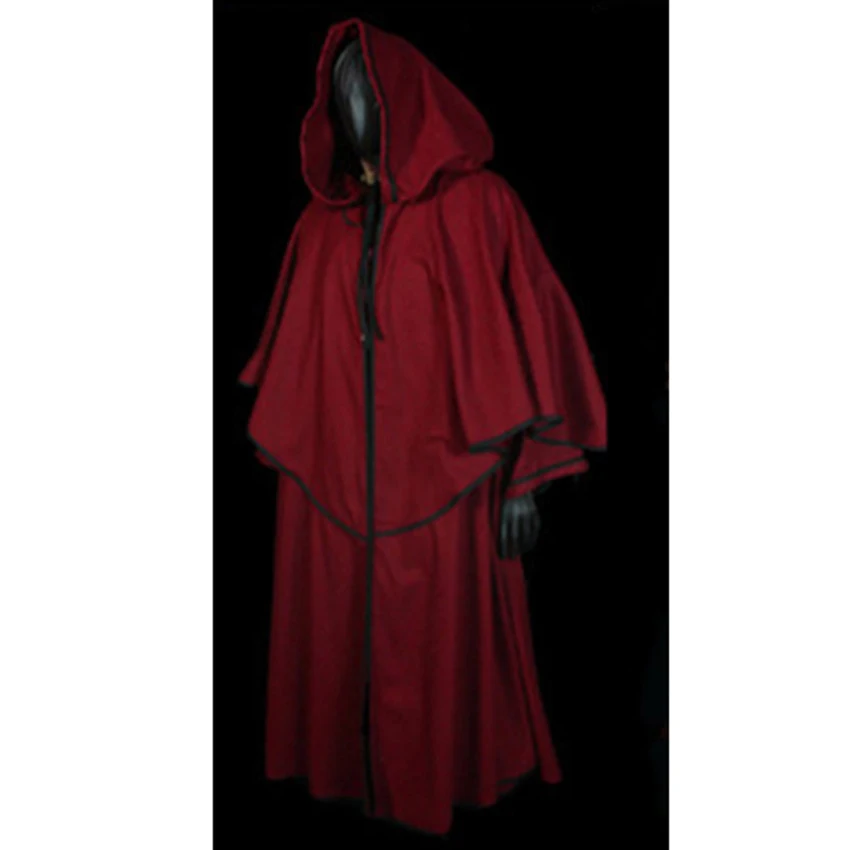 Man Retro Cap Cloak for Autumn and Winter Medieval Vintage Monk's Robe Sorcerer's Costume Stage Cosplay Costume Clothes Man Cloa