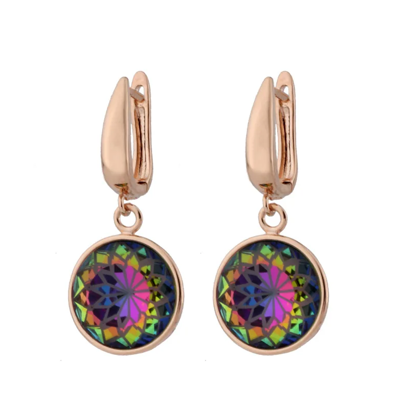 

New Trend Color Flower Glass Drop Earrings Women Luxury Fashion Jewelry Rose Gold Color Wedding Engagement Fashion Earrings