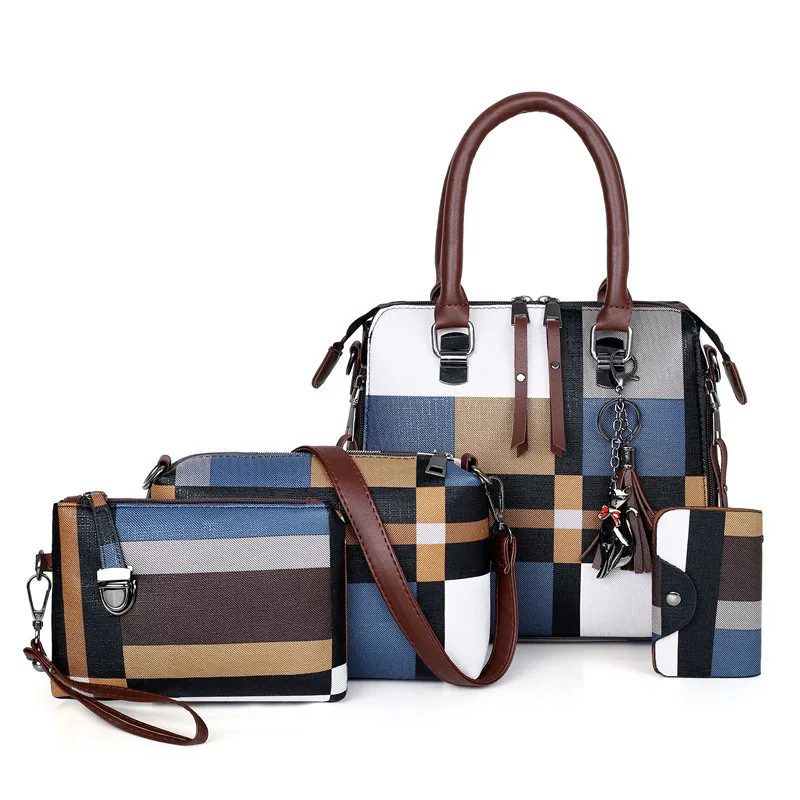 Lebolong роскошные сумки клетчатые женские сумки дизайнерские сумочки с кисточкой и сумочки набор 4 шт. сумки женские Bolsa Feminina - Цвет: blue