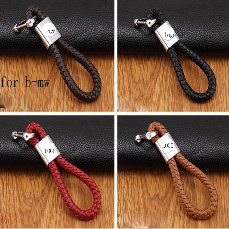 

Car keychain horseshoe buckle braided leather cord key ring car logo for bmw e46 e60 car key pendant four colors