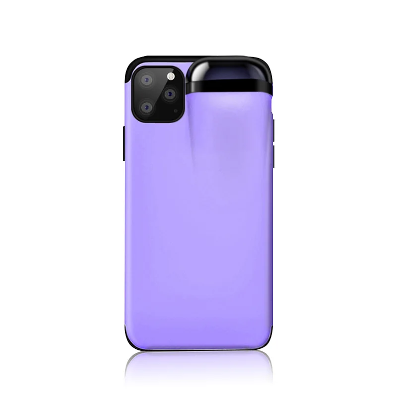 2 в 1 чехол для телефона для IPhone 11 Pro Max коробка для хранения для Airpods Candy Мягкий силиконовый чехол с коробкой для наушников Портативный смартфон - Цвет: Purple Case