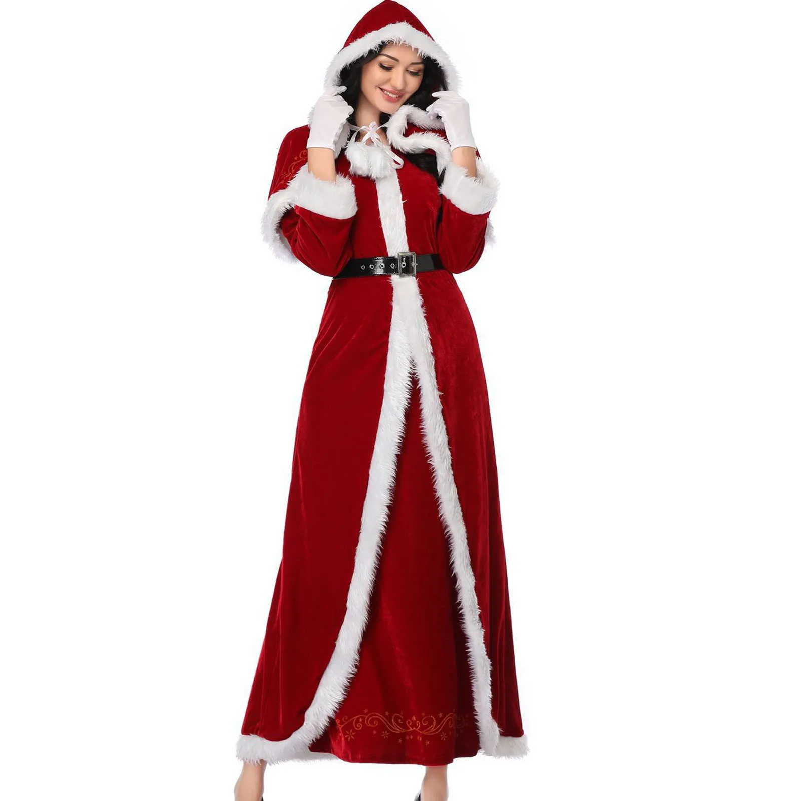 Christmas Hoodie Dress Women Party Cosplay Princess Dress Female Costumes Vintage Style Witch Santa Claus Red Long Dress Vestido 1