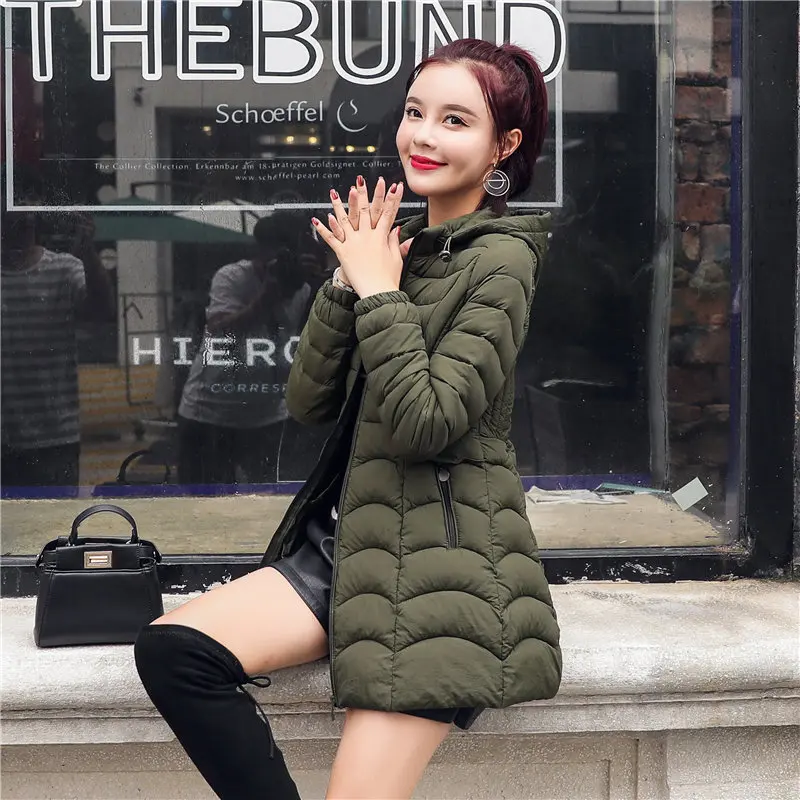 

Winter Women's Thick down Jacket Cotton-padded Clothes Mid-length Korean-style Hooded down Jacket Coat