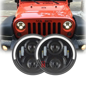 

7 Inch Projector Headlamp For Jeep Wrangler 7" H4 LED Round Headlights With White DRL Yellow Turn Signal For Lada Niva 4x4 Urban