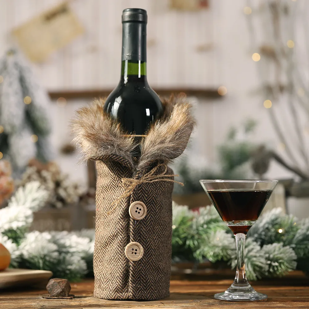 2PCS Christmas wine bottle bag Linen Creative Champagne Bag Christmas Decorations Party Table Decor Gift muts fles kerst#2F