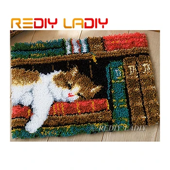 

Latch Hook Rug Kits Crocheting Carpet Rug Sleeping Cat Acrylic Yarn Pre-Printed Canvas Cushion Mat DIY Crochet Tapestry Crafts