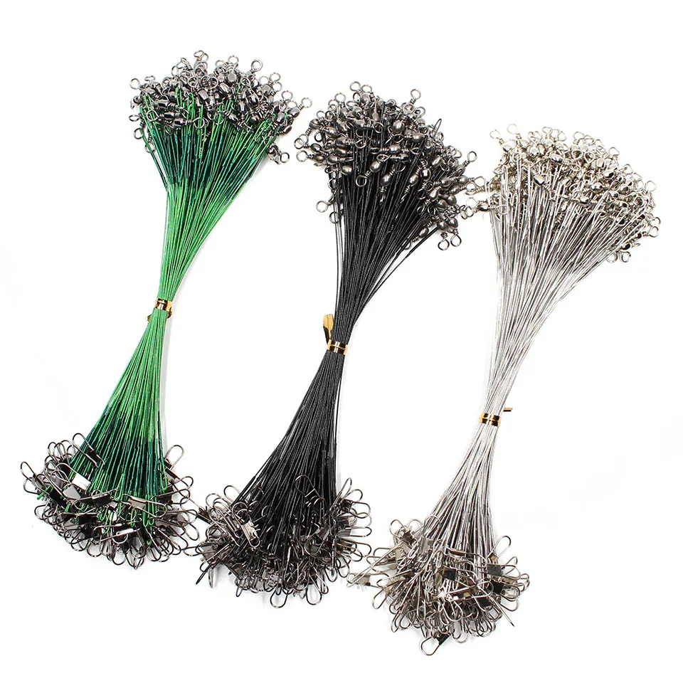 

20pcs Anti Bite Steel Fishing Line Green/Black/Silver Steel Wire Leader With Swivel Fishing Accessory Core Leash Leader Wire