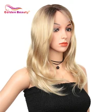Золотая красота 2" объемная волна синтетический парик фронта шнурка натуральный волос бесклеевая Высокая температура волокна для красоты женщин