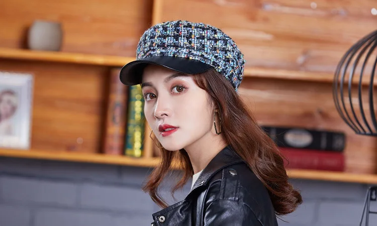 small breeze skin along the duck tongue octagonal hat women fall/winter flower berets fashion flat top navy hat