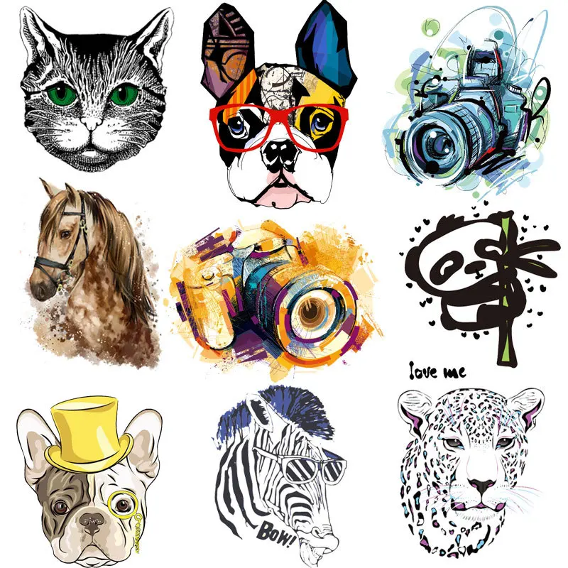 

Cute The cat Cartoon Iron on Patch for Kids Clothes Sticker DIY Animal Thermal Heat Applique Transfer for T-shirt Printed