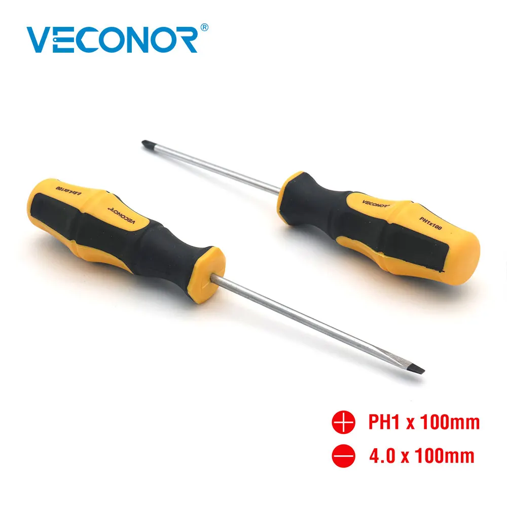 

Veconor 2PCS Screwdriver Set Cross Head Flat Head Phillips Slot Type Screwdriving Tool 4.0x100mm PH1x100mm