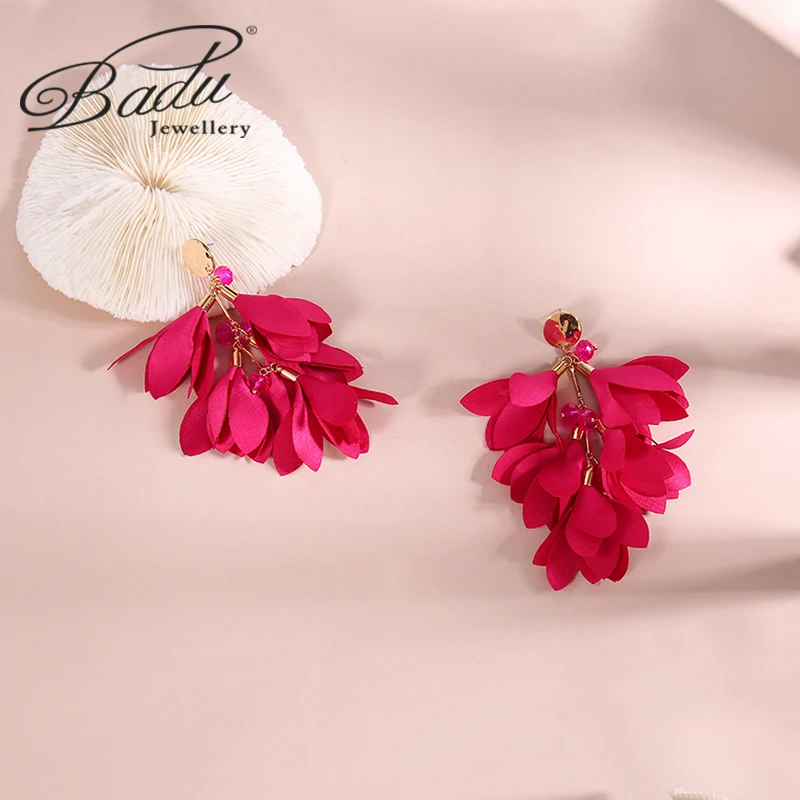 Rose Red Flower Tassel Long Drop Earrings for Women Wedding Bridal Jewelry dangle earrings drop earrings flower earrings long earrings crystal tassel earrings