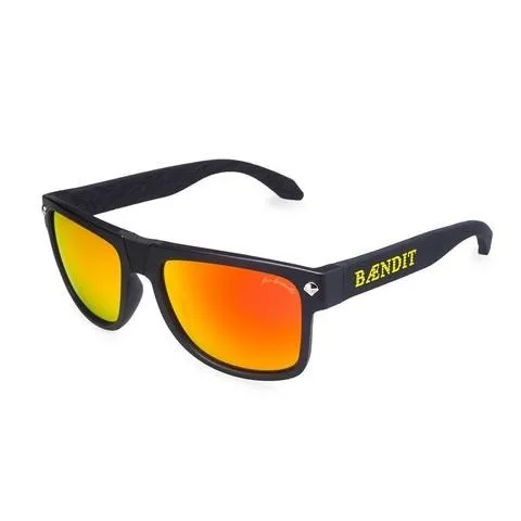 

Baendit Ned Kelly Matte Black frames, Gold lens, Black temples with yellow logo and nose