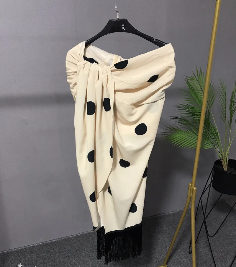 [LIVIVIO] Винтаж в горошек Топы без бретелек+ кисточками по краю Разделение длинная юбка Для женщин из двух частей, комплекты, подходящие для всей модная новинка