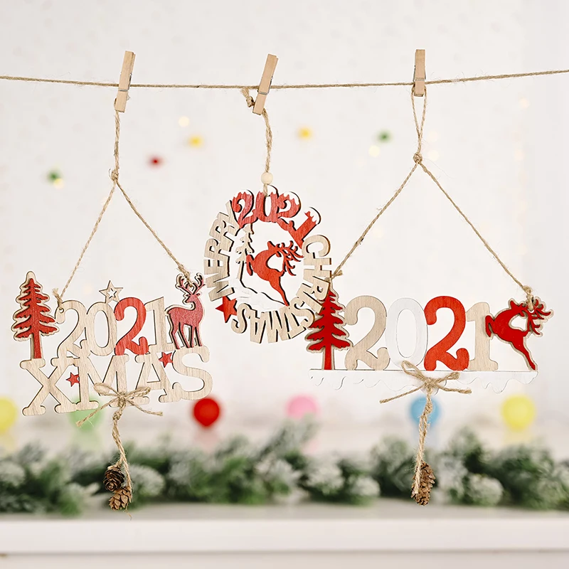 Надпись Merry Christmas 2021 рождественское лось дерево деревянная вывеска круглое елка