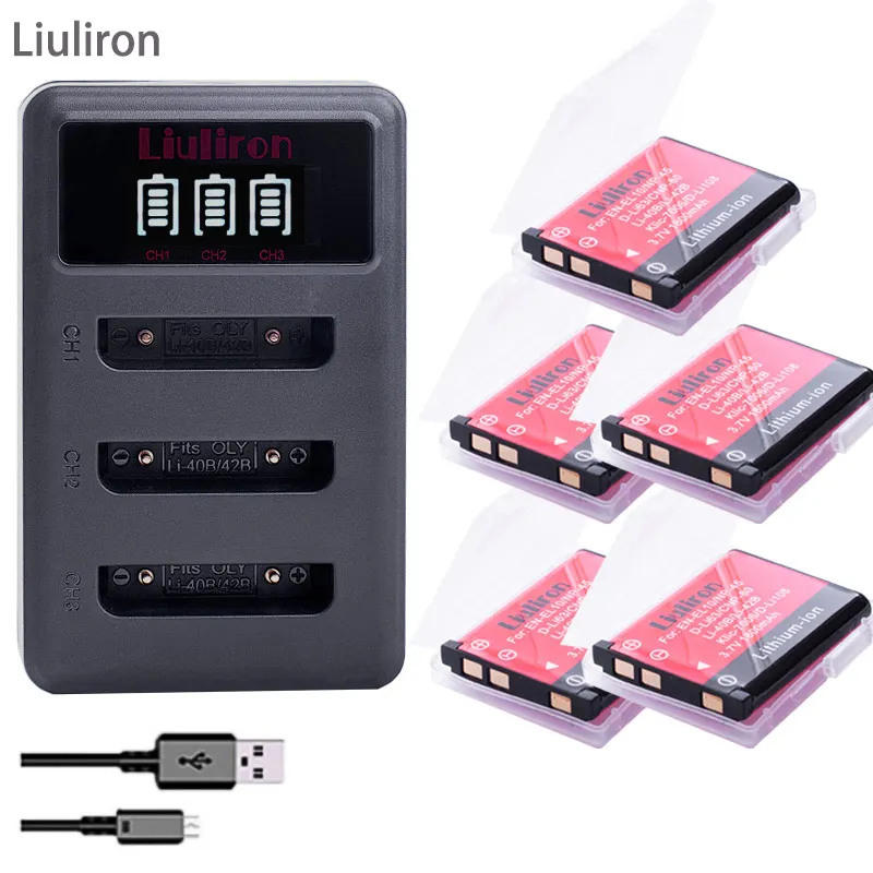 

5x Li-40B LI-42B LI 40B 42B LI40B Batteries + LCD USB Charger for FUJIFILM NP-45 NP 45 NP45 NP 45A 45B 45S For Nikon EN-EL10